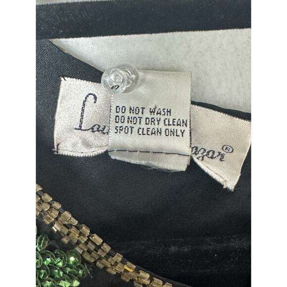 Laurence Kazar Silk Poinsettia Beaded Sequin Black Red Top Vtg 80s Size 1X EUC - Picture 3 of 8